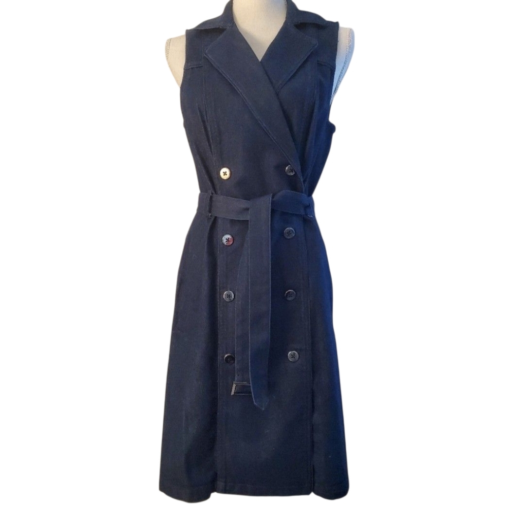 White House Black Market Sleeveless Denim Double-Breasted Trench Dress Size 10